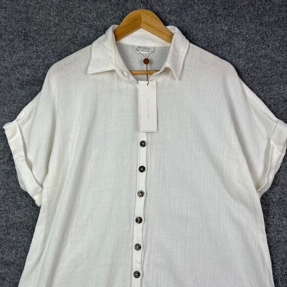 NEW Saint Helena Women's Shirt‎ Dress White Collar Button size L - Picture 3 of 9
